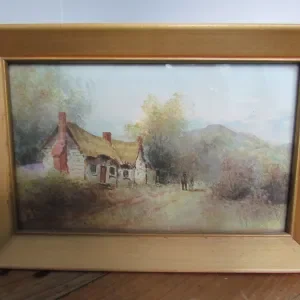 English Country Cottage, Watercolor, F. Turner