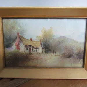 English Country Cottage, Watercolor, F. Turner