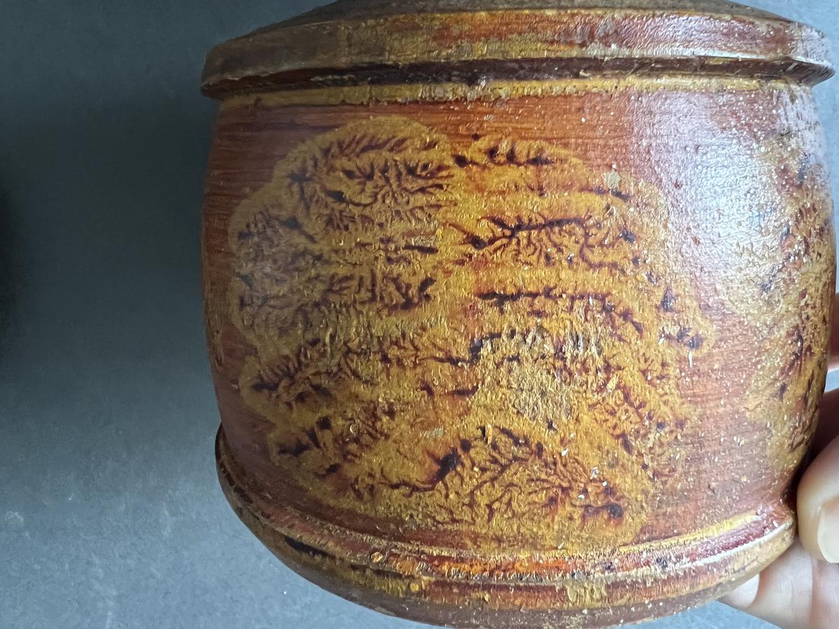 5 1/2" American, Treen Vinegar Painted Canister