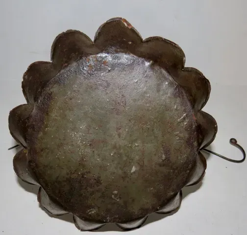 Unusual 19th. c. Tin Betty Lamp w/ Pie Crust Edge