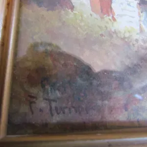 English Country Cottage, Watercolor, F. Turner