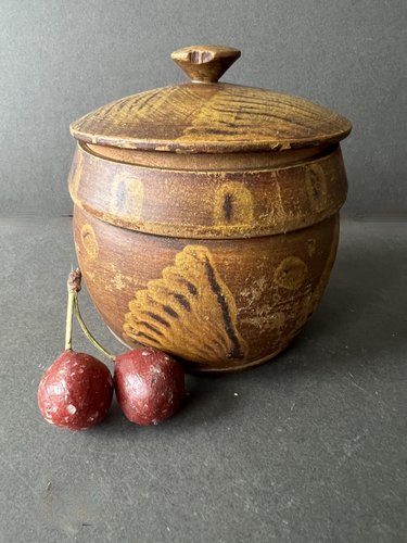 Wonderful Vinegar Painted Treen Covered Jar