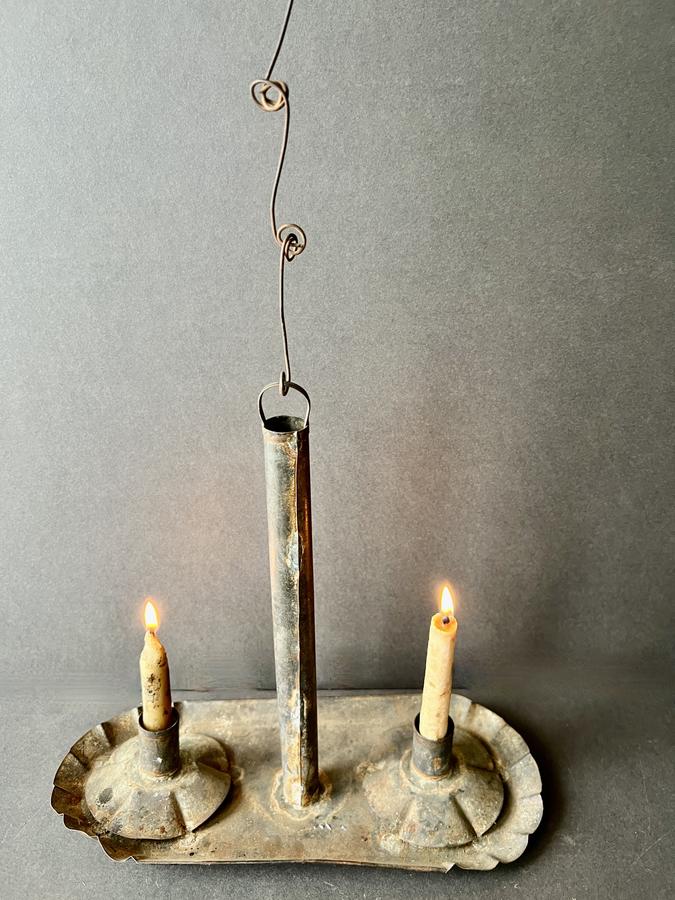 19th.c. Tin, Double Candle Hanging Light