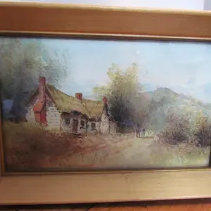 English Country Cottage, Watercolor, F. Turner