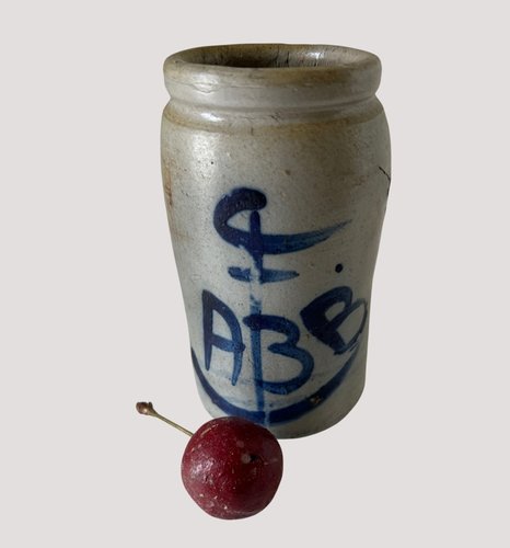 Small, Cobalt Blue Decorated Salt Glazed Jar