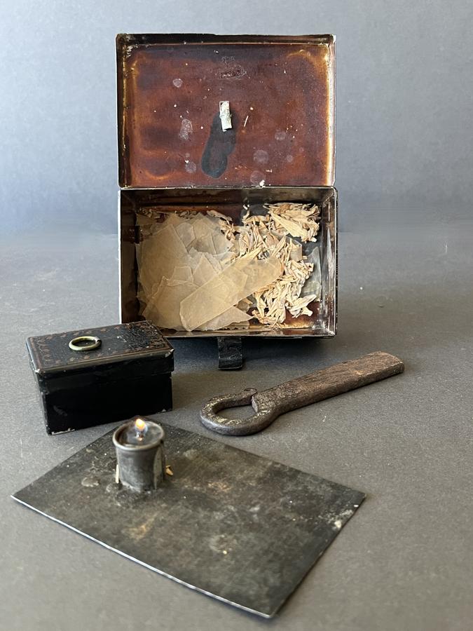 Unusual Tole Painted Tin Tinder Box