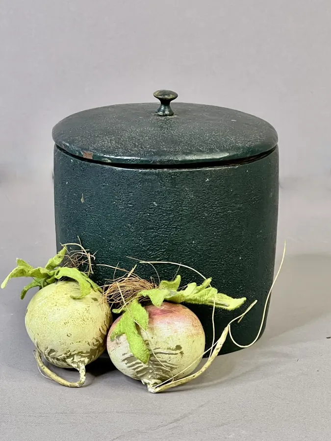 Small, Treen Green Painted Spice Canister
