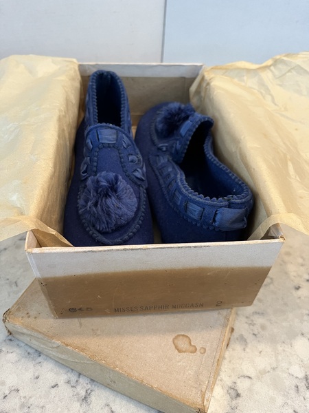 Victorian Sapphire Blue Felted Wool Slippers Boxed