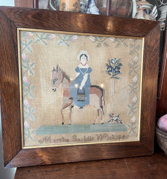 Schoolgirl Sampler on Linen Dated 1845 Horse & Dog