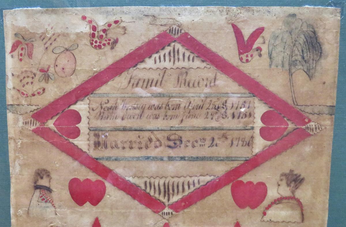 RARE LANCASTER, PA FAMILY FRAKTUR, DATES & NAMES