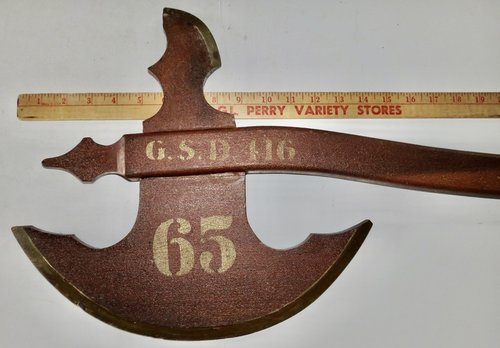 FOLK ART WOODEN AXE, MASONIC, ORIGINAL PAINT, 19TH