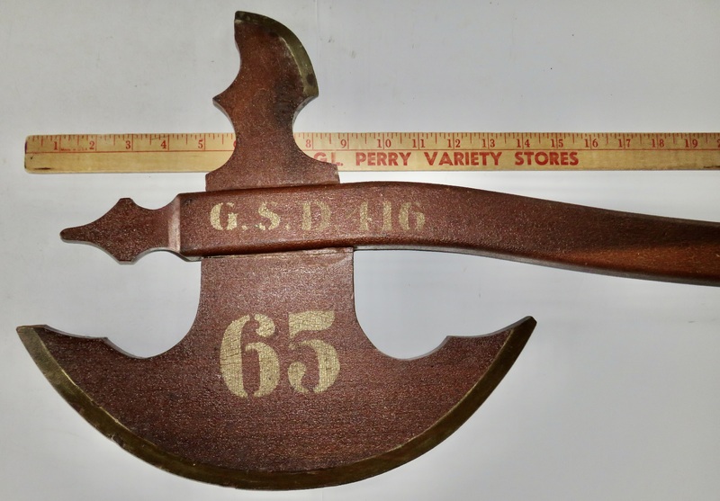 FOLK ART WOODEN AXE, MASONIC, ORIGINAL PAINT, 19TH