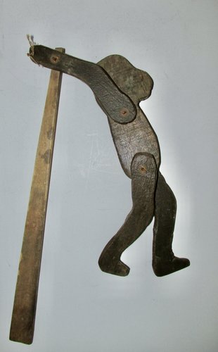 FOLK ART CHILD'S TOY WOODEN MONKEY JIGGER DANCER