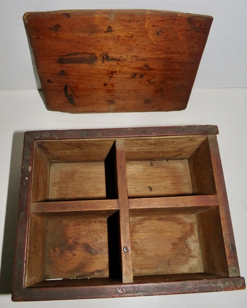 SIGNED & DATED PA SPICE BOX W/ ORIGINAL RED PAINT