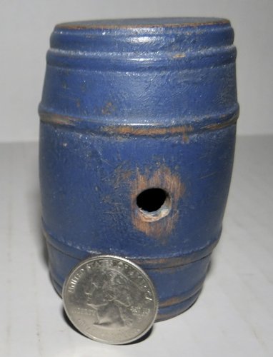 RARE MINIATURE RUNDLET WITH EARLY BLUE PAINT, 3"