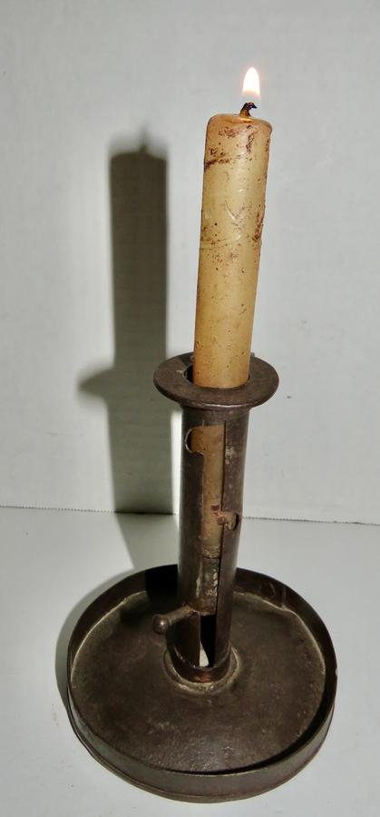 RARE 18TH C. FORGED IRON ADJUSTABLE CANDLESTICK
