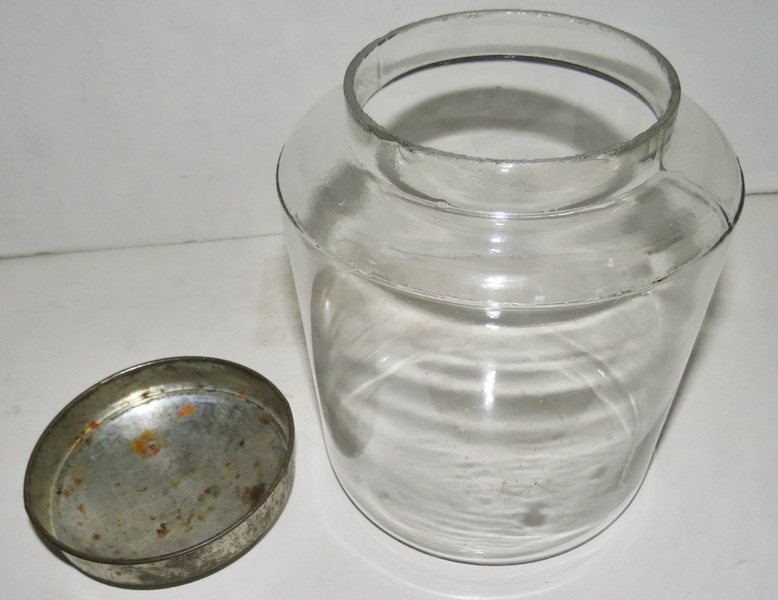 19TH C. GLASS PANTRY JAR WITH ORIGINAL TIN LID