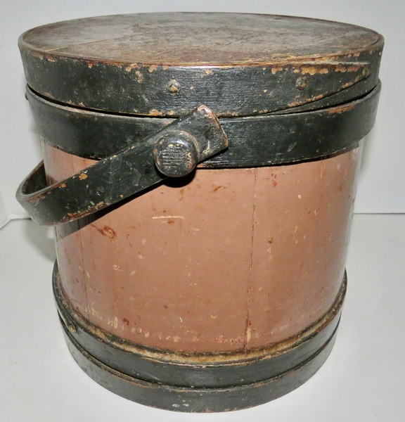 19TH CENTURY FIRKIN WITH SALMON AND BLACK PAINT