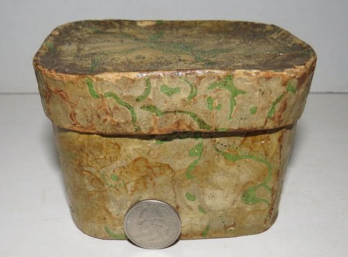 MINIATURE WALLPAPER BOX, DATED 1814, 4X3X2 3/4