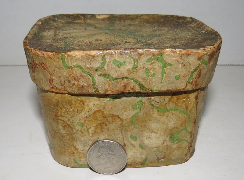 MINIATURE WALLPAPER BOX, DATED 1814, 4X3X2 3/4