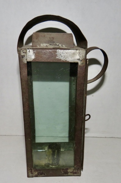 SCARCE 19TH C. MINI TIN/GLASS LANTERN. SKATERS?