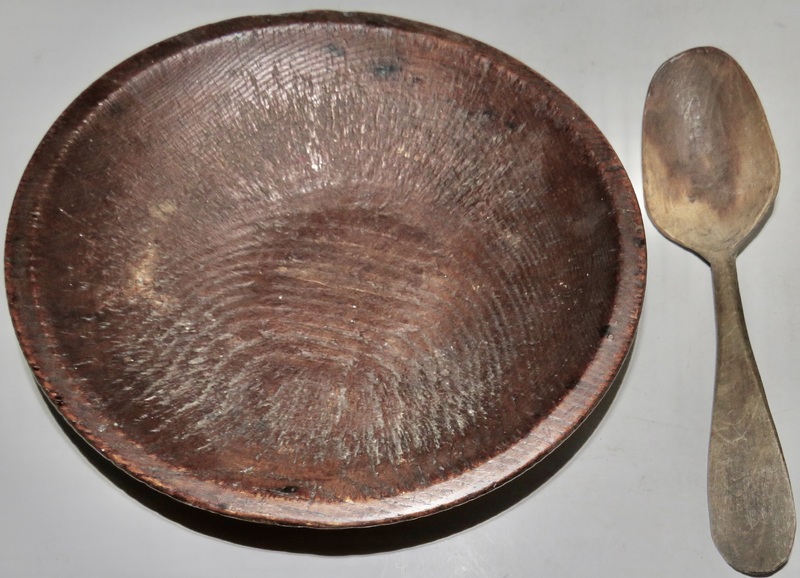 RARE 18TH C. EATING BOWL & SPOON