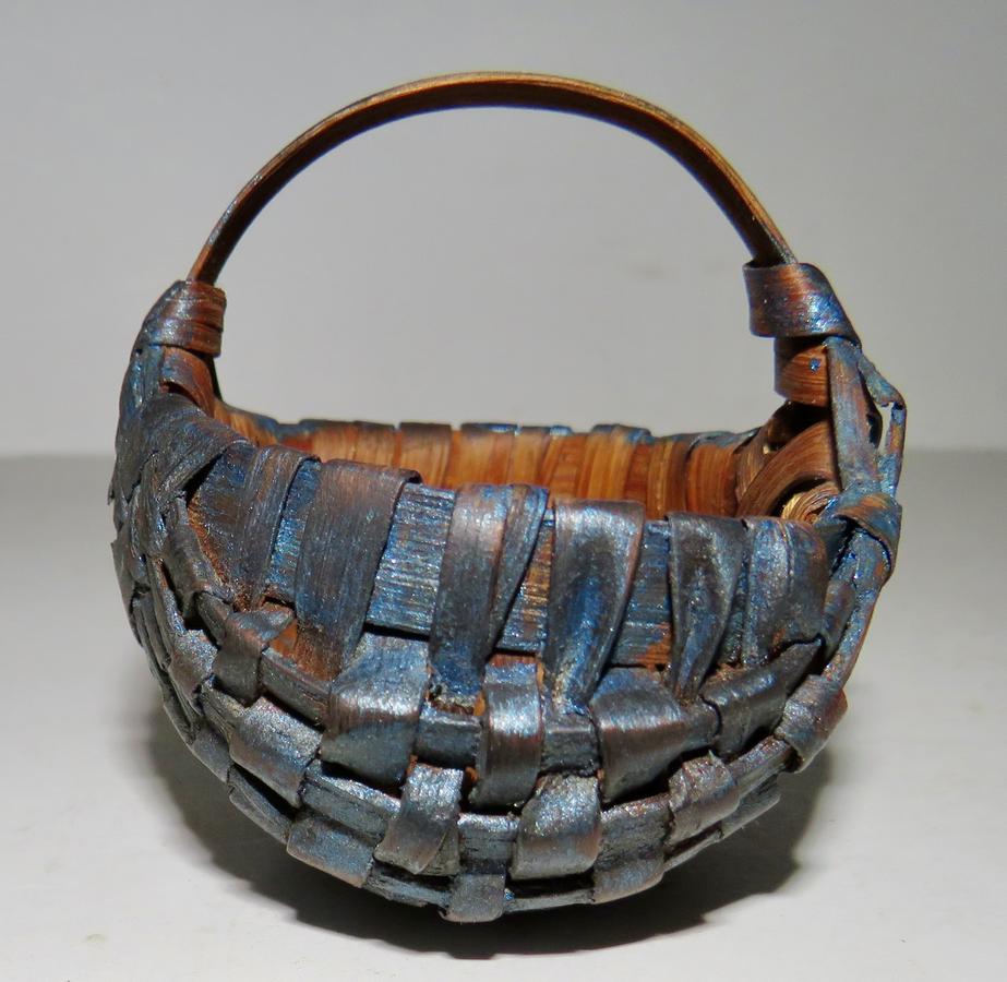 RARE VA MINIATURE BUTTOCKS BASKET, BLUE PAINT