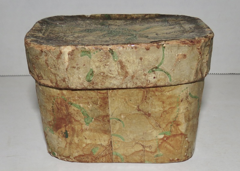 MINIATURE WALLPAPER BOX, DATED 1814, 4X3X2 3/4
