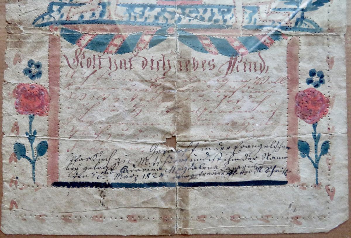 DATED PA PINPRICKED WATERCOLOR FRAKTUR, 1824