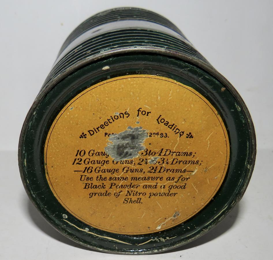 EARLY 19TH C. BLACK POWDER TIN W/ LABELS