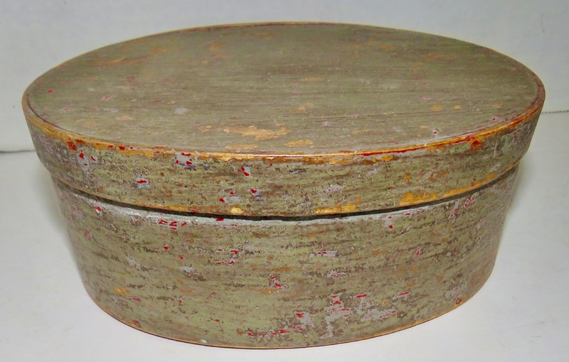 EARLY 19TH C. SMALL PAINTED OVAL PANTRY BOX 6 1/2"