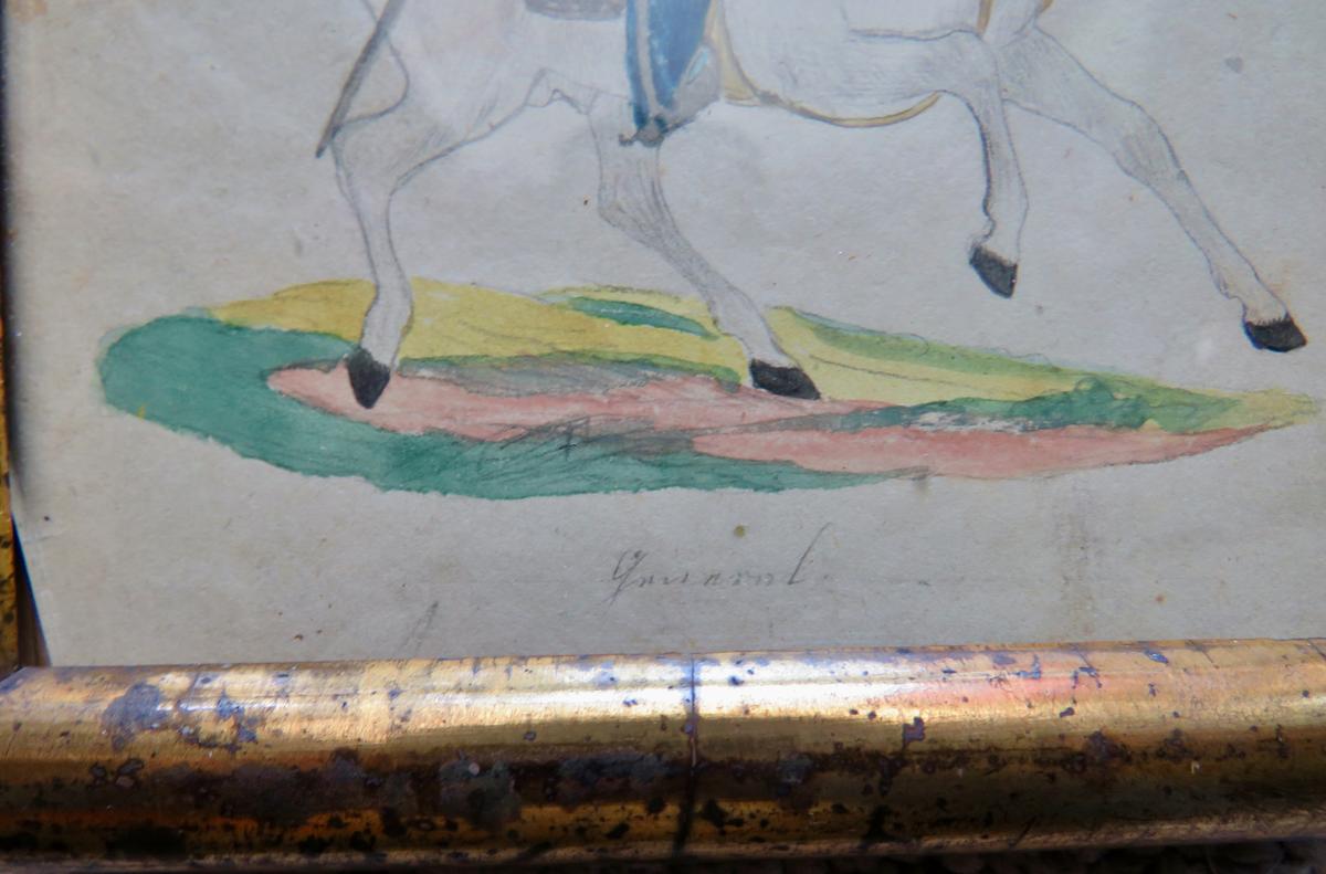 EARLY 19TH C. AMERICAN WATERCOLOR, OFFICER & HORSE