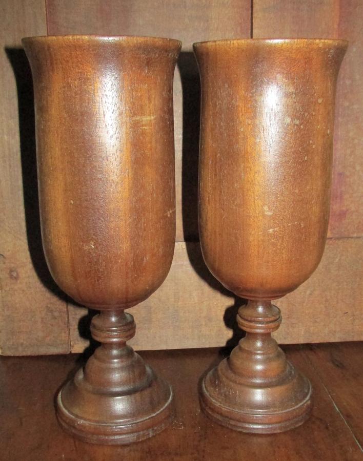 RARE PAIR OF TALL 18TH CENTURY TREEN DRINKING CUPS