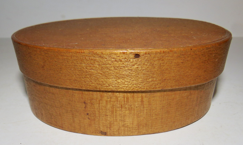 19TH C. SMALL HINGHAM, MA. OVAL PANTRY BOX
