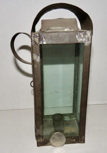 SCARCE 19TH C. MINI TIN/GLASS LANTERN. SKATERS?