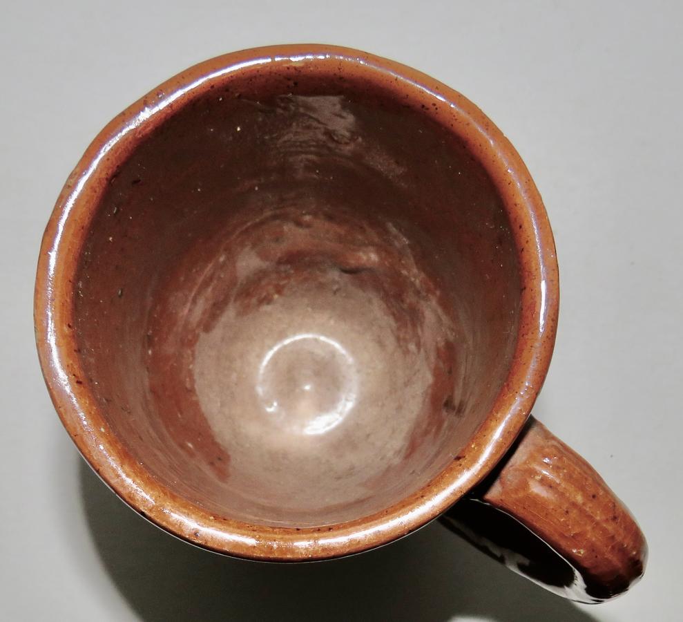 19TH CENTURY PA REDWARE TAVERN MUG 4 1/4"