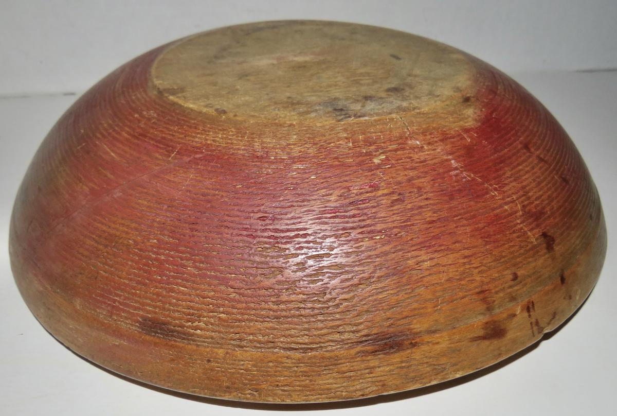 SMALL EARLY MAPLE BOWL 11 X 2 1/2, CRANBERRY PAINT