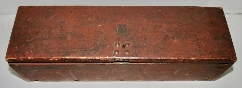 RARE SMALL LOCKING DOCUMENT BOX W/ RED PAINT, 18TH