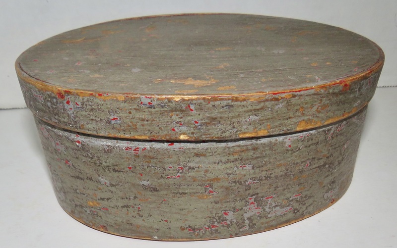 EARLY 19TH C. SMALL PAINTED OVAL PANTRY BOX 6 1/2"