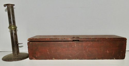 RARE SMALL LOCKING DOCUMENT BOX W/ RED PAINT, 18TH