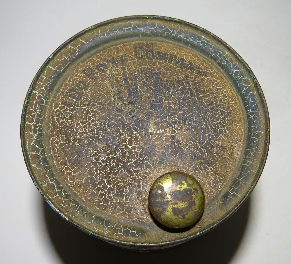 EARLY 19TH C. BLACK POWDER TIN W/ LABELS