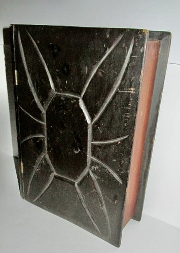 19TH C. LARGE FAKE BOOK BOX, ORIGINAL SALMON PAINT
