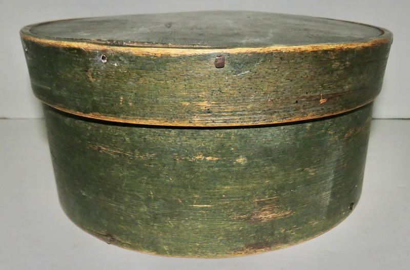 SUPER 19TH C. PANTRY BOX W/ GREEN PAINT, 9 3/4"