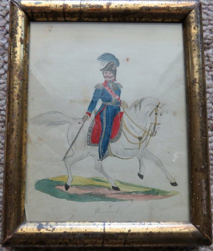 EARLY 19TH C. AMERICAN WATERCOLOR, OFFICER & HORSE