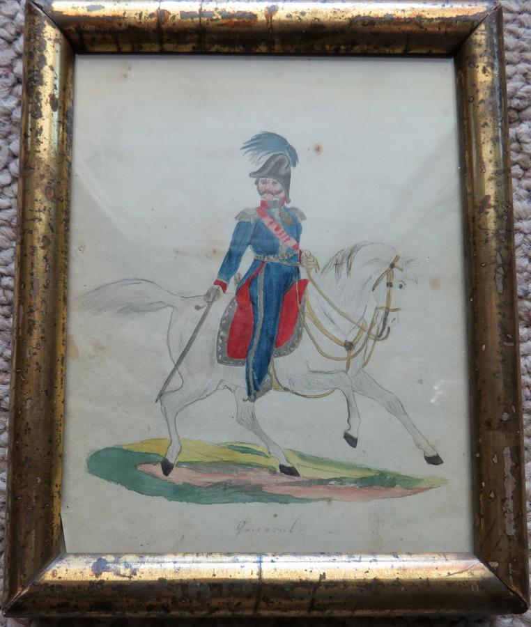 EARLY 19TH C. AMERICAN WATERCOLOR, OFFICER & HORSE