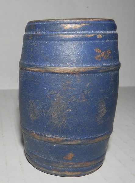 RARE MINIATURE RUNDLET WITH EARLY BLUE PAINT, 3"