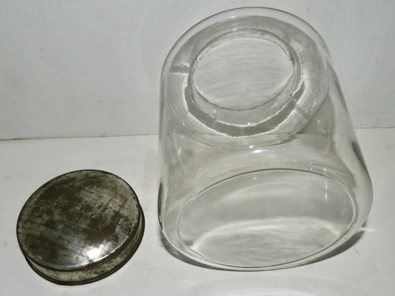19TH C. GLASS PANTRY JAR WITH ORIGINAL TIN LID