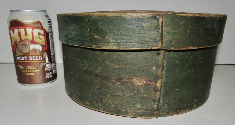 SUPER 19TH C. PANTRY BOX W/ GREEN PAINT, 9 3/4"