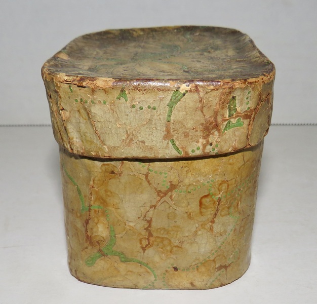 MINIATURE WALLPAPER BOX, DATED 1814, 4X3X2 3/4