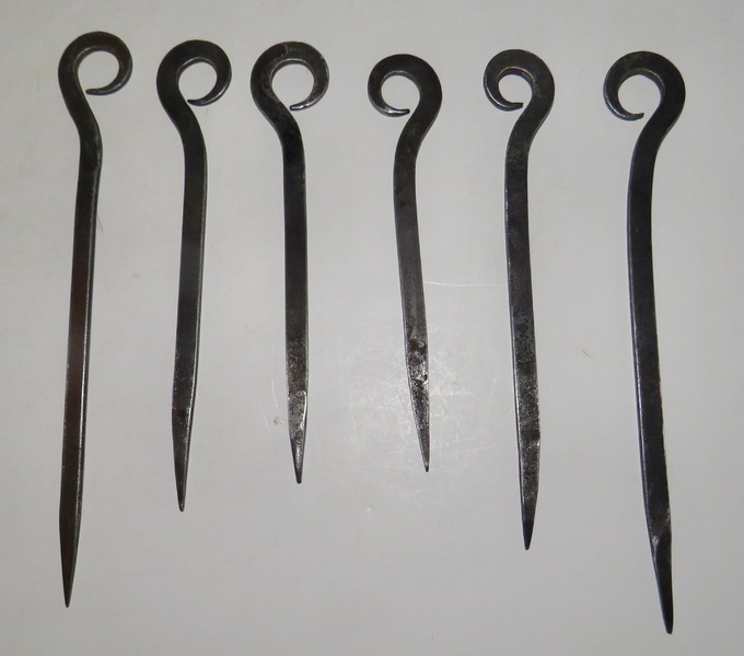 EARLY 18TH C. FORGED SKEWER RACK W/ 6 SKEWERS